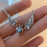 Hivava  -  Vintage Gothic Heart Crown Angel Wings Pendant Necklaces for Women Fashion Exquisite Love Shape Clavicle Chain Choker Jewelry