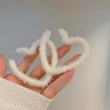 Hivava  -  Korean Sweet White Plush Heart Hoop Earrings for Women Exaggerated Flocking C-Shaped Earrings Wedding Party Jewelry Gift