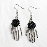 Hivava  -  Gothic Red Rose And Silver Plated Skull Hand Earrings Wedding Party Holiday Gift For Men And Women Everyday Jewellery