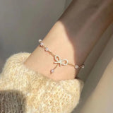 Hivava  Sweet Korean Imitation Pearl Link Chain Bracelet For Women Girl Elegant Charm Crystal Bowknot Bow Jewelry Female Party Gifts