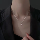 Hivava  -  Fashion Silver Color Cross Star Drop Necklace For Women Minimalist Asymmetric Four Pointed Star Clavicle Chain Necklace Jewelry