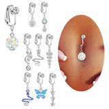 Hivava  1PC Fake Piercing Belly Button Rings Fake Belly Rings Butterfly Clip On Umbilical Navel Piercing Cartilage Earrings Body Jewelry