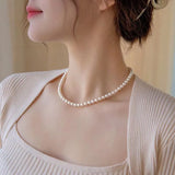 Hivava New Vintage Elegant Jewelry Simple White Pearl Chain Choker Necklace For Women Wedding 2024 Fashion Gifts