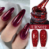 Hivava  -  7.5ml Red Glitter Nail Gel Polish Summer Laser Silver Sequins Manicure Semi Permanent Soak Off Nail Art Gel Varnish