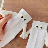 Hivava  1 Pairs Creative Couple Socks Magnetic Socks with Eyes and Hands Mid Tube Sweat-absorbing Stockings Cartoon Lovers Friends Socks