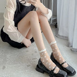 Hivava  Lace Socks Sexy Ruffled Mesh Socks Sweet Lolita Lace Socks Black Love Heart Mesh Stockings Women Hosiery Accessories