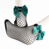 Hivava  Chic Women's Harajuku Breathable White Bow knot Fishnet Socks.Sexy Hollow out Mesh Nets Socks Ladies Girl's Lolita Style Bow Sox