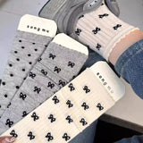 Hivava  Sweet Bow Socks for Women Spring Summer Bow Ultra-thin Mid-tube Socks Japan Casual Solid Color Cotton Breathable Mesh Pile Socks