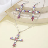 Hiava  -  Kiss Jewelry Pink Rhinestone Cross Pendant Necklace Earrings 3pcs/set for Women Fashion Luxury Y2K Goth Necklace Collar Gift