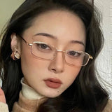 Hivava  Retro Gentle Alloy Glasses Frame Women Ins ANTI-BLUE Plain Glasses Men Eyewear Cute Decorative Computer Glasses