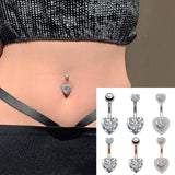 Hivava  1pc Sexy Navel Piercing Belly Button Rings Bar Crystal Zircon Heart Dangling Ombligo Party Barbell for Woman Body Jewelry 14g