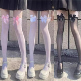 Hivava  White Bow Silk Stockings Women's Japanese JK Over-the-knee Stockings Girls Sexy Lace High Thigh Fishnet Socks Long Lolita Socks