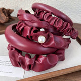 Hivava  -  Retro Red Leather Wide Sponge Headband Pearl Hair Band for Woman Fashion Temperament Hair Hoop Female Party Hair Accessories New