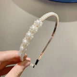 Hivava  -  Korean White Simulation Pearl Hairbands for Women Elegant Sweet Elastic Handmade Bow Flower Hair Hoops Headband Hair Accessories