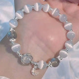 Hivava  -  jewelry Chic Light Color Beaded Cat Eye Elastic Bracelet Chinese Style Light Gray Moon Charm Bracelet  Ins Style Lucky Jewelry