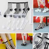 Hivava  Sexy Lace Mesh Fishnet Socks Mixed Fiber Transparent Stretch Elasticity Ankle Net Yarn Thin Women Cool Socks