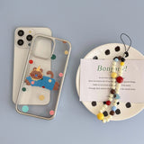 Hivava  Colorful Spots Cat Cute Cover For Iphone 13 Pro Max 15ProMax 12 14 15Pro 13Pro 14Pro 15 Summer Chain Plating Transparent Shell