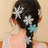 Hivava  -  Blue White Snowflake Hair Clip Fashion Barrettes Party Gifts Snowflake Hairpins Christmas Hair Accessories Xmas Bow Hair Clip