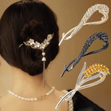 Hivava  Rhinestone Tassel Hair Claw Clip Bun Women Flower Hairpin Headwear Hairgrip Metal Barrette Banana Twist Hair Accessories Jewelry