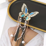 Hivava  -  Butterfly Metal Hair Clip Claw Fashion Pearl Tassel Hair Crabs Hairpin Women Fashion Ponytail Elegant Headwear Accessories