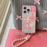 Hivava Lovely Kitten Pink Stripes Shiny Phone Case For Iphone 15ProMax 12 13 15 Pro Max 13Pro 14Pro Laser Pearl Chain Ins Cute Fundas