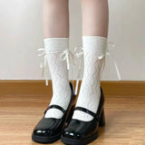 Hivava  New JK Japanese Style Kawaii Socks Ballet Bow Ribbon Bowknot Bandage Cute Long Stocking Women Lolita Sweet Girls Black White Sox