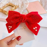 Hivava  -  Red Golden Velvet Bow Hair Ornament Baby Hair Circles Pins Christmas New Year Korean Accessories Hair Clips for Women Girls 1pcs