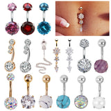 Hivava  Fashion Sexy Piercing Navel Nail Body Jewelry Flower Pendant Crystal Belly Button Rings for Women Girls Lots Style