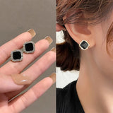 Hivava  -  Korean Trendy Zircon Earring Black Resin Rhombus Ear Studs for Women Elegant Geometric Earrings Jewelry Fashion Gifts