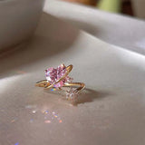 Hivava  -  New Pink Crystal Irregular Heart Rings for Women Luxury Exquisite Zircon Bowknot Open Adjustable Ring Y2K Rings Jewelry