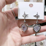 Hivava  -  Y2K Gothic Black Liquid Heart Cross Star Pendant Earrings New Red Zircon Love Dangle Earring Irregular Aesthetic Jewelry