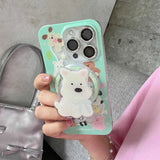 Hivava Mint Green Cartoon Puppy Stand Holder Phone Case Magnetic Shell For Iphone 13 Pro Max 15ProMax 14Pro 12 15 Cute Animals Fundas