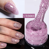 Hivava  -  7ml Champagne Gold Reflective Glitter Rubber Base Gel Nail Polish Sparkling Glowing Semi Permanent Nail Art UV Gel