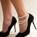 Hivava   1PC Multilayer Tassel Pearl Chain Anklets Women Lady High Heel Ankle Bracelet Barefoot Sandals Prom Foot Party Jewelry