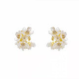 Hivava  -  Fashion White Shell Flower Pearl Hoop Earrings for Women Korean Elegant Temperament Zircon Earrings Jewelry