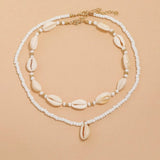 Hivava 2pcs/set Summer Natural Sea Shell Choker Necklace for Woman Bohemia Beads Chain Shell Necklace Adjustable Jewelry Accessories