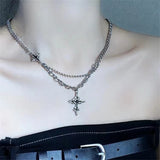 Hivava Gothic Vintage Y2K Red Glass Heart Star Cross Pendant Pearl Bead Necklace For Women Men Aesthetic 90s Grunge Accessories Jewelry