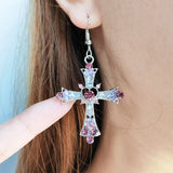 Hivava  -  Gothic Pink Heart Cross Earrings Y2K Kpop Purple Zircon Cross Drop Earring for Women Grunge Egirl Earrings Jewelry Accessories