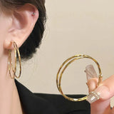 Hivava  -  New Trendy Silver Color Double Layer Circle Hoop Earrings For Women Exaggerated Metal Layer Round Earrings Jewelry Gift