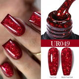 Hivava  -  7.5ml Red Glitter Nail Gel Polish Summer Laser Silver Sequins Manicure Semi Permanent Soak Off Nail Art Gel Varnish