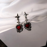 Hivava  -  Y2K Gothic Black Liquid Heart Cross Star Pendant Earrings New Red Zircon Love Dangle Earring Irregular Aesthetic Jewelry