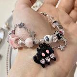 Hivava New Black Cat Heart Rhinestone Pentagram Star Beads Bracelet for Women Aesthetic Sweet Cool Trendy Jewelry Korean Fashion Gift