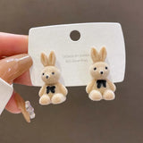 Hivava  -  Fashion Pink Flocking Bear Rabbit Stud Earrings for Women Girl Korean Cute Animal Small Bear Earrings Birthday Jewelry Gift