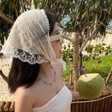 Hivava Korean Ins Lace Hair Scarf Women Retro Triangle Hair Band Strap Hair Bag Headscarf Hat Travel Photo Headband Turban Accessorie