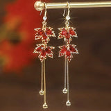 Hivava  -  jewelry Korean New Red Maple Leaf Simple Earrings For Women Exquisite Sparkling Zircon Leaf Tassel Earrings Fashion Temperament Jewelry