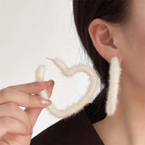 Hivava  -  Korean Sweet White Plush Heart Hoop Earrings for Women Exaggerated Flocking C-Shaped Earrings Wedding Party Jewelry Gift