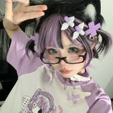 Hivava  Korean Cosplay Half Frame Glasses Frame Women Lovely No Makeup Plain Glasses Men Eyewear Cute Decorative Computer Glasses