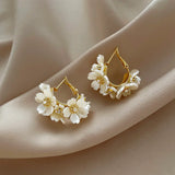 Hivava  -  Fashion White Shell Flower Pearl Hoop Earrings for Women Korean Elegant Temperament Zircon Earrings Jewelry