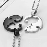 Hivava Two Cat Couple Necklaces Jewelry Stainless Steel Black White Kitten Animal Pendant Choker Necklace Lovers Friendship Gift