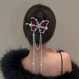 Hivava  -  New Fashion Butterfly Tassel Hairpin Female Retro Elegant One Word Hairpin Ponytail Buckle Hair Clip Headwear Summer Accessories